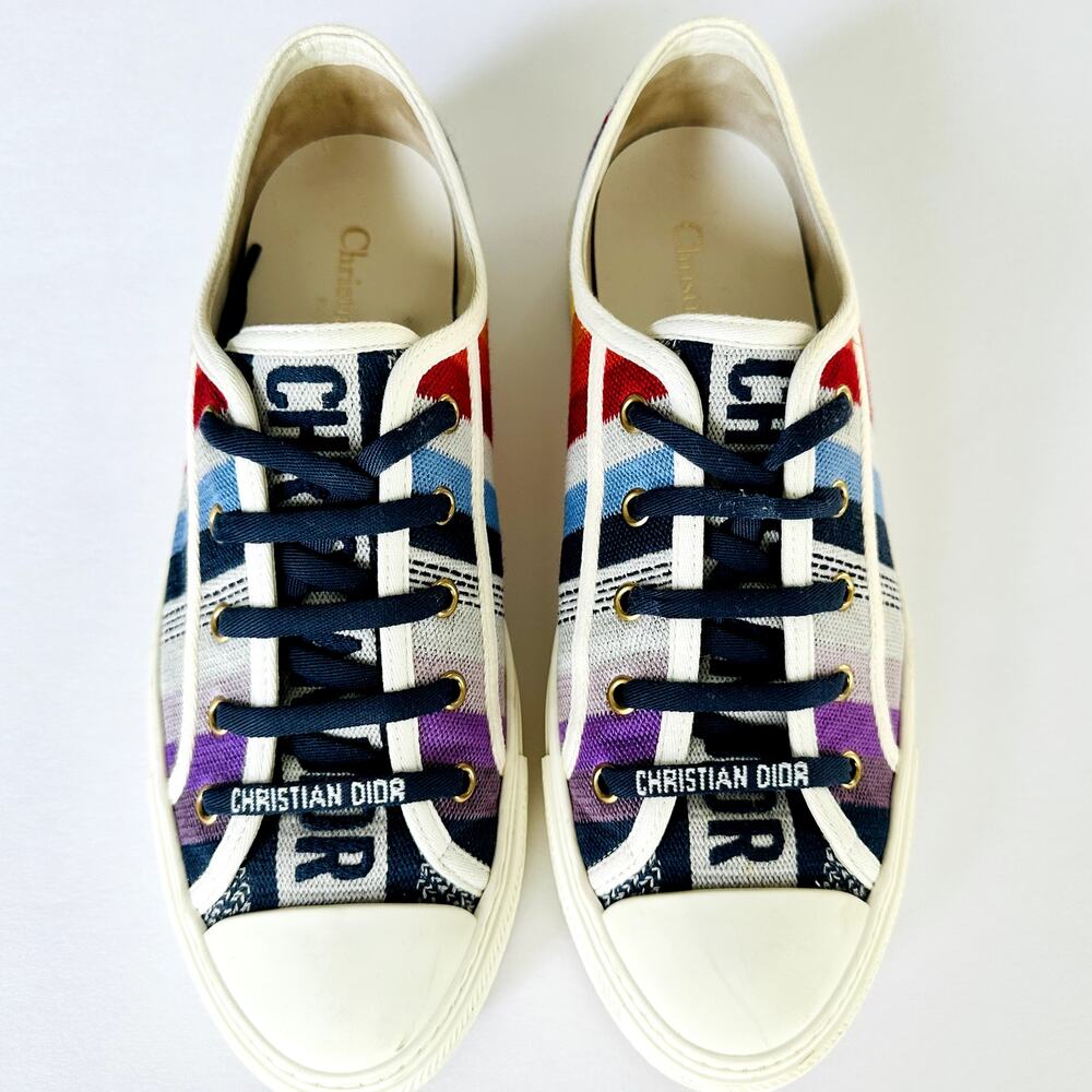 Christian Dior Canvas Rainbow Walk'N'Dior Low Top Sneakers 40 Multicolor Ladies - Picture 3 of 13